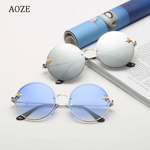 sunglasses aoze luxury round men's women rimless designer brand fashion bee vintage metal male steampunkuv400, White;black
sunglasses aoze luxury round men's women rimless designer brand fashion bee vintage metal male steampunkuv400, White;black