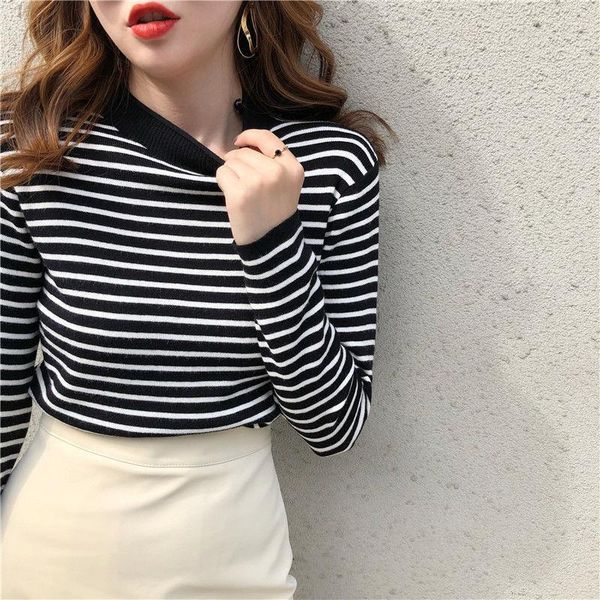 autumn 2020 new semi-high collar striped sweater women's loose pullover sweater korean base shirt top, White;black
autumn 2020 new semi-high collar striped sweater women's loose pullover sweater korean base shirt top, White;black