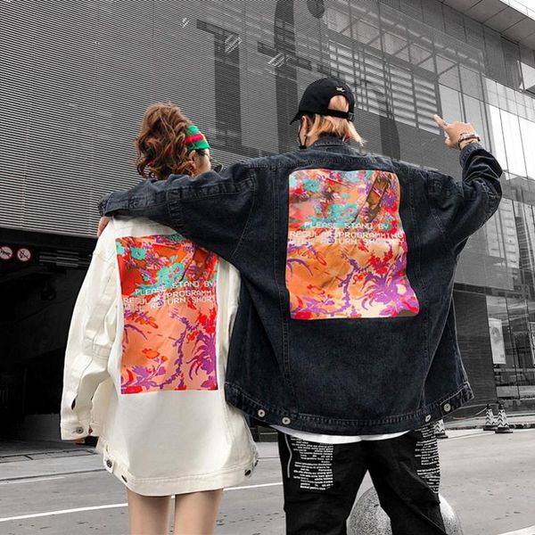 women's jackets 2021 fashion the loose color printing denim jacket, Black;brown
women's jackets 2021 fashion the loose color printing denim jacket, Black;brown