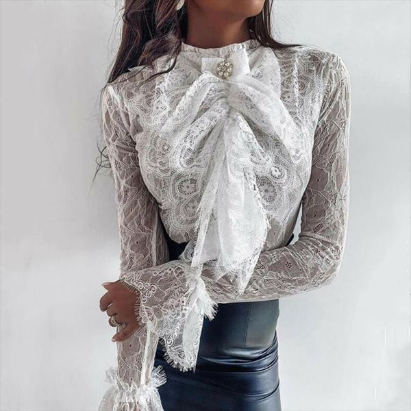 women see through lace blouse long sleeve chiffon shirt 2020 casual loose bowknot ol shirt hollow out blouses shirts, White
women see through lace blouse long sleeve chiffon shirt 2020 casual loose bowknot ol shirt hollow out blouses shirts, White