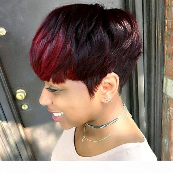 short huaman hair wigs red highlight bangs pixie cut capless human hair wigs for black woman, Black;brown
short huaman hair wigs red highlight bangs pixie cut capless human hair wigs for black woman, Black;brown