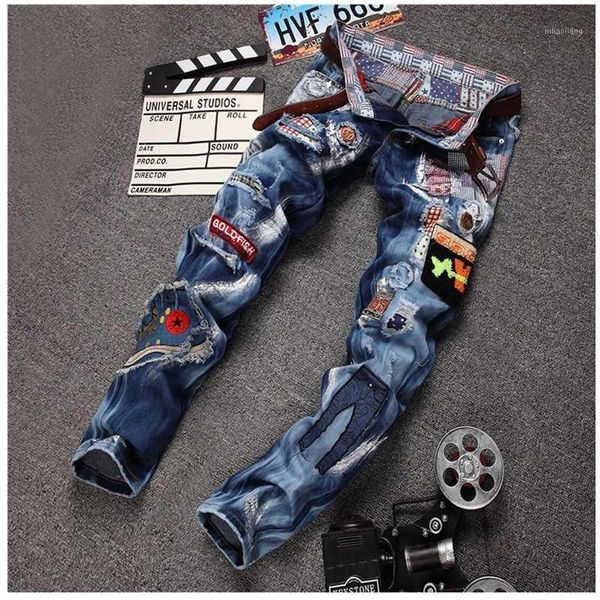 personality badge patchwork jeans men ripped jeans fashion brand scratched biker hole denim straight slim fit casual pants1, Blue
personality badge patchwork jeans men ripped jeans fashion brand scratched biker hole denim straight slim fit casual pants1, Blue