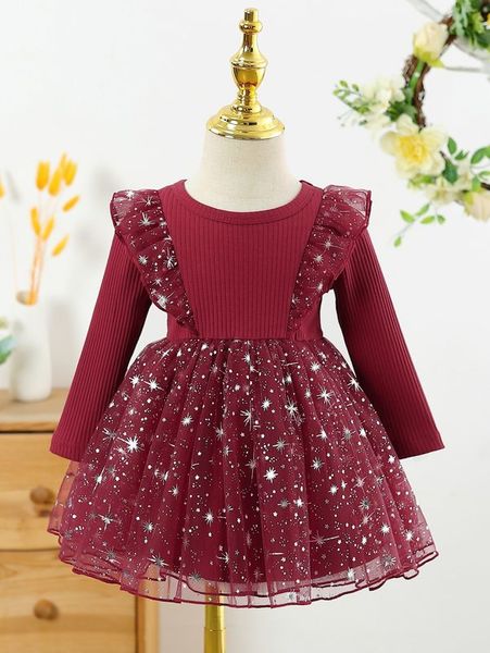 baby ruffle trim star mesh hem dress she, Red;yellow
baby ruffle trim star mesh hem dress she, Red;yellow