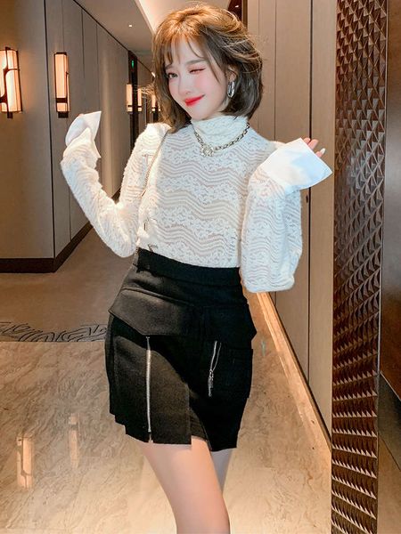 miuco elegant feminine personality zipper hollow high collar sleeve lace shirt women's 2020 winter new, White
miuco elegant feminine personality zipper hollow high collar sleeve lace shirt women's 2020 winter new, White