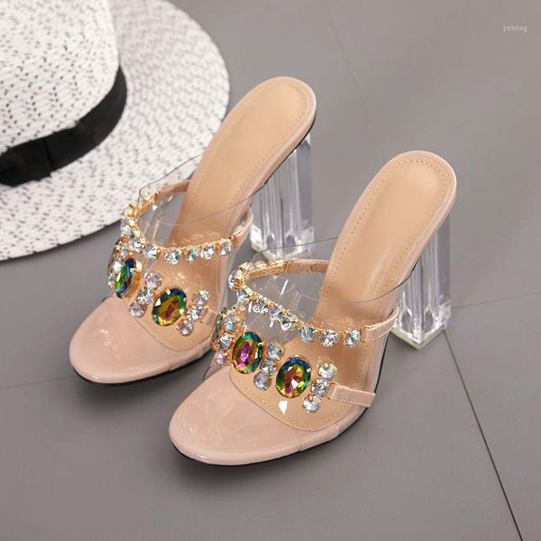 european and american cross-border women's large size crystal heel rhinestone chunky high heels women slippers1, Black
european and american cross-border women's large size crystal heel rhinestone chunky high heels women slippers1, Black