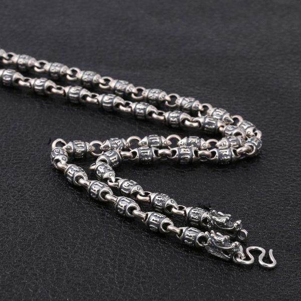 chains 925 sterling silver mantra beads necklace for men with dragon heads punk style jewelry 6mm
chains 925 sterling silver mantra beads necklace for men with dragon heads punk style jewelry 6mm