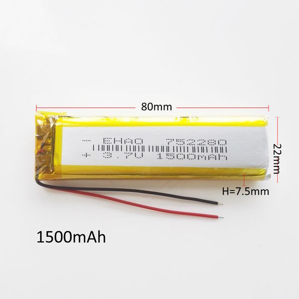 model 752280 1500mah 3.7v li-po rechargeable battery lithium polymer cell for mp3 dvd pad mobile phone gps power bank camera e-books recoder
model 752280 1500mah 3.7v li-po rechargeable battery lithium polymer cell for mp3 dvd pad mobile phone gps power bank camera e-books recoder