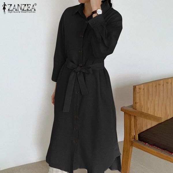 autumn sundress elegant lapel neck office long shirt dress zanzea women casual long sleeve solid midi vestido with belted robe, Black;gray
autumn sundress elegant lapel neck office long shirt dress zanzea women casual long sleeve solid midi vestido with belted robe, Black;gray