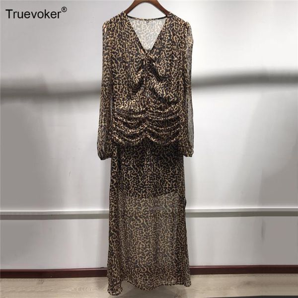 truevoker spring runway fashion party dress women's full sleeve leopard printed draped holiday ankle length dress, Black;gray 
truevoker spring runway fashion party dress women's full sleeve leopard printed draped holiday ankle length dress, Black;gray