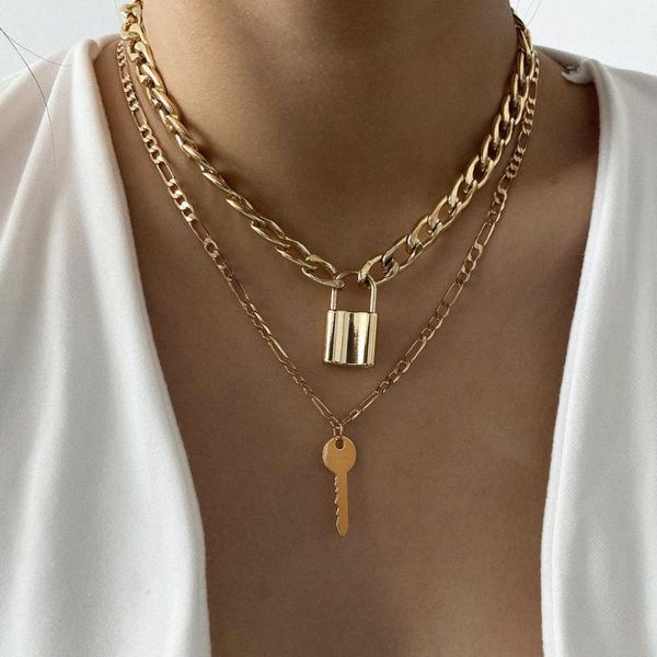cuban link chain choker necklace punk multilayer padlock key long pendant necklace for women gold color collar jewlery, Golden;silver
cuban link chain choker necklace punk multilayer padlock key long pendant necklace for women gold color collar jewlery, Golden;silver