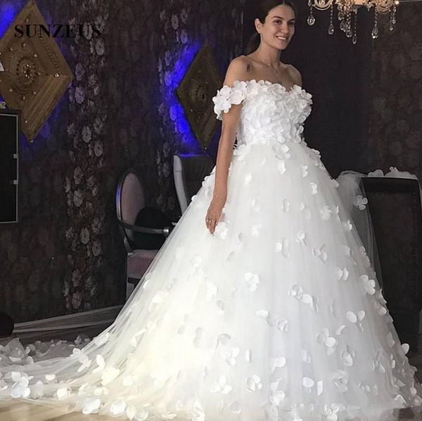 custom off shoulder ball gown wedding dresses 2021 with hand made flowers sweep train lace up tulle plus size bridal gowns, White
custom off shoulder ball gown wedding dresses 2021 with hand made flowers sweep train lace up tulle plus size bridal gowns, White