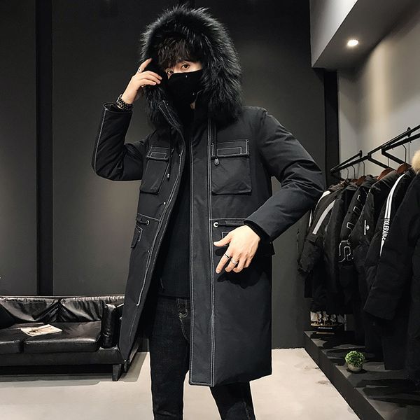 glorious men's jacket thick warm duck long winter slim down coat hooded fur collar clothing for male, Black
glorious men's jacket thick warm duck long winter slim down coat hooded fur collar clothing for male, Black