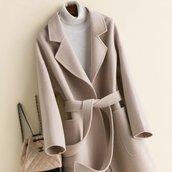 2020 new autumn winter double sided cashmere women's medium length hepburn style high end woolen coat, Black
2020 new autumn winter double sided cashmere women's medium length hepburn style high end woolen coat, Black