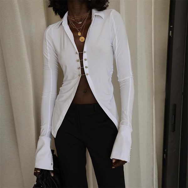 turn-down collar fashion cardigan blouse shirts elegant single breasted women blouses long flare sleeve blusas autumn, White
turn-down collar fashion cardigan blouse shirts elegant single breasted women blouses long flare sleeve blusas autumn, White