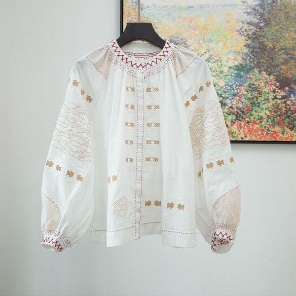 women's blouses & shirts 2021 romantic bohemian embroidered linen women blouse o neck lantern sleeves loose, White
women's blouses & shirts 2021 romantic bohemian embroidered linen women blouse o neck lantern sleeves loose, White