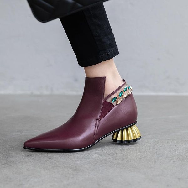new winter shoes women's ankle boots genuine leather crystal strange heel shoes office ladies ankle boots, Black
new winter shoes women's ankle boots genuine leather crystal strange heel shoes office ladies ankle boots, Black