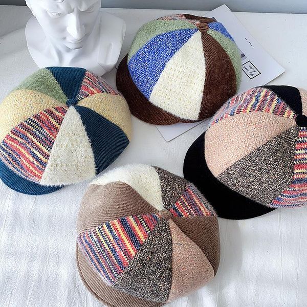 stingy brim hats 2021 women autumn winter japanese multi-material stitching duck tongue hat octagonal all-match rainbow pumpkin, Blue;gray
stingy brim hats 2021 women autumn winter japanese multi-material stitching duck tongue hat octagonal all-match rainbow pumpkin, Blue;gray