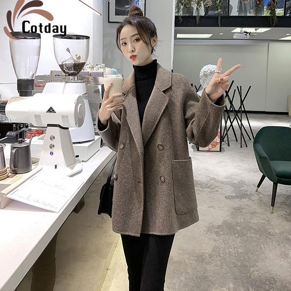 women's wool & blends cotday loose casual korean woolen coat autumn winter 2021 middle and long style small brown parka coats, Black
women's wool & blends cotday loose casual korean woolen coat autumn winter 2021 middle and long style small brown parka coats, Black