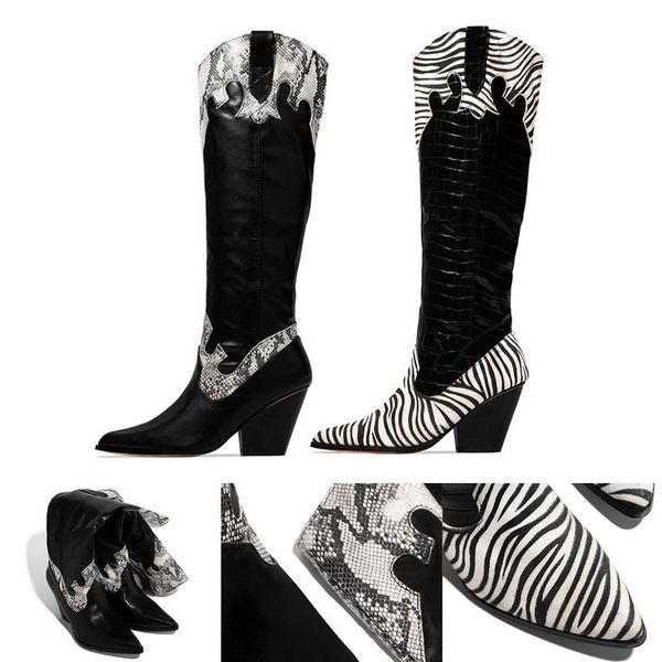 women cowboy boots pointed toe women's shoes embossing pu leather shoes knee-high boots chunky wedges 2020 fashion, Black
women cowboy boots pointed toe women's shoes embossing pu leather shoes knee-high boots chunky wedges 2020 fashion, Black