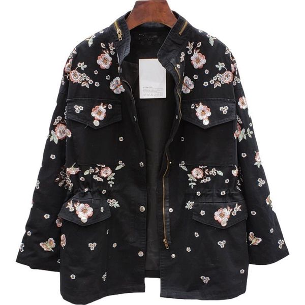 spring autumn fashion windbreaker women stand collar long sleeve loose embroidery flowers drawstring waist ladies jacket h489, Black;brown
spring autumn fashion windbreaker women stand collar long sleeve loose embroidery flowers drawstring waist ladies jacket h489, Black;brown
