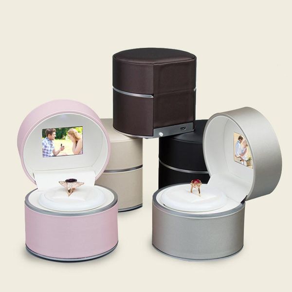 new round pu leather ring display box rotate music and video led ring box jewelry video play, Pink;blue
new round pu leather ring display box rotate music and video led ring box jewelry video play, Pink;blue