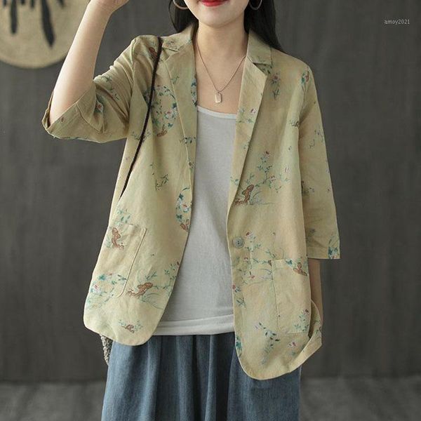 women's jackets johnature summer retro print pockets single button fashion coats 2021 comfortable three quarter sleeve all-match women, Black;brown
women's jackets johnature summer retro print pockets single button fashion coats 2021 comfortable three quarter sleeve all-match women, Black;brown