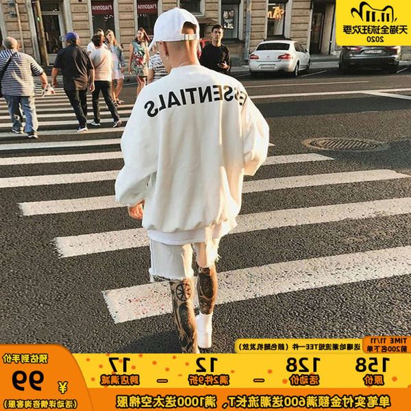 fog double thread essentials reflective letter embroidery crew neck sweater high street loose fashion brand wear of god, Black 
fog double thread essentials reflective letter embroidery crew neck sweater high street loose fashion brand wear of god, Black