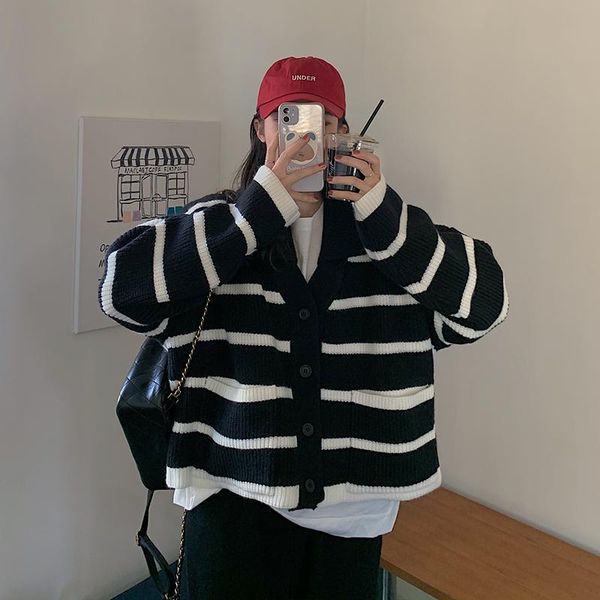 women's knits & tees spring autumn korean style big lapel stripe warm casual loose women sweater jacket cardigan, White
women's knits & tees spring autumn korean style big lapel stripe warm casual loose women sweater jacket cardigan, White
