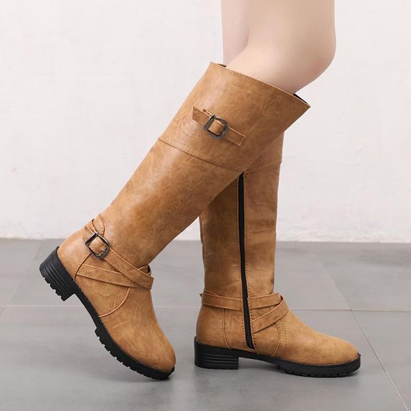 

new autumn winter womens knee high calf biker boots ladies zip punk combat army boots party women's shoes 20201, Black