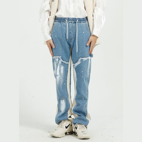 2020 paint elastic waistline splits male brim pants streetwear hip jeans m49q, Blue
2020 paint elastic waistline splits male brim pants streetwear hip jeans m49q, Blue