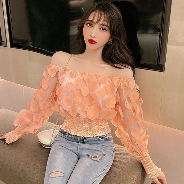 chic off women will see 3d flower slash neck elastic sleeve short waistband sweater sweet mesh chiffon shirt stjw ts7y, White
chic off women will see 3d flower slash neck elastic sleeve short waistband sweater sweet mesh chiffon shirt stjw ts7y, White