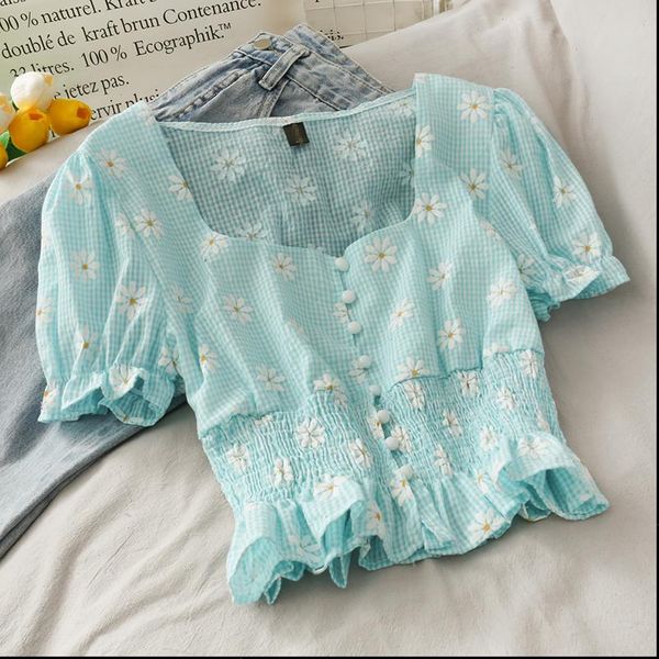chic women short puff sleeve 2021 korean fashion new womens summer daisy elastic waist short blouses shirts feminine, White
chic women short puff sleeve 2021 korean fashion new womens summer daisy elastic waist short blouses shirts feminine, White