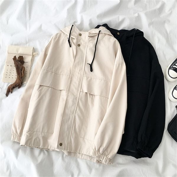 spring autumn loose long harajuku safari bf style fashion jacket female black apricot vintage outwear y201012, Black;brown
spring autumn loose long harajuku safari bf style fashion jacket female black apricot vintage outwear y201012, Black;brown