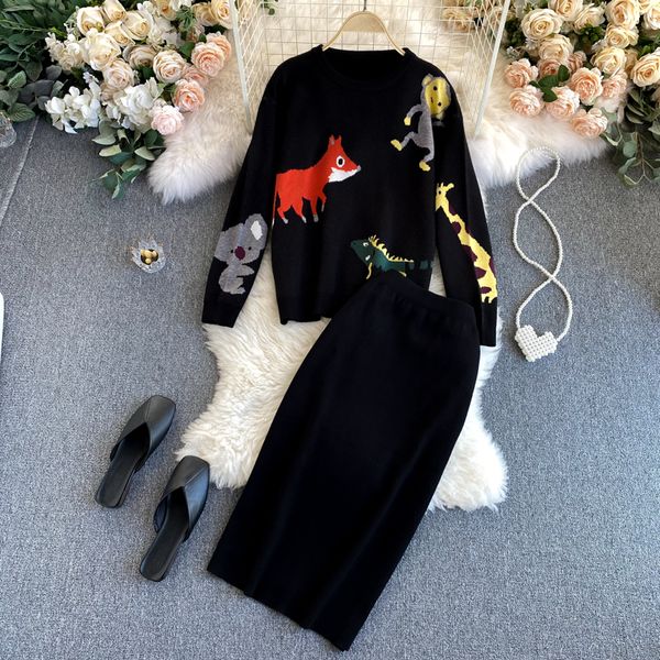singreiny women autumn winter warm knitted set cute cartoon animal print sweater+high waist slim skirt korean two piece suits q1217, Black;white
singreiny women autumn winter warm knitted set cute cartoon animal print sweater+high waist slim skirt korean two piece suits q1217, Black;white