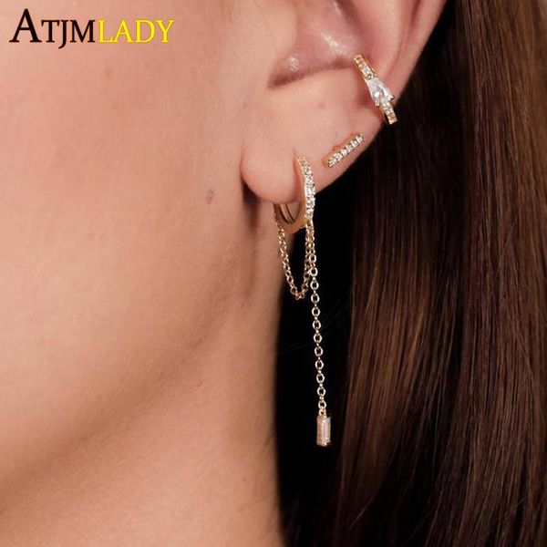 925 sterling silver baguette cz minimal mini small huggie hoop with tassel chain earring delicate piercing fashion women jewelry, Golden;silver
925 sterling silver baguette cz minimal mini small huggie hoop with tassel chain earring delicate piercing fashion women jewelry, Golden;silver