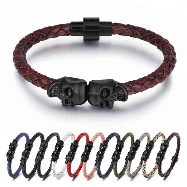 bangle charm bracelets fashion leather men's punk skull woven magnetic clasp accessories, Golden;silver
bangle charm bracelets fashion leather men's punk skull woven magnetic clasp accessories, Golden;silver