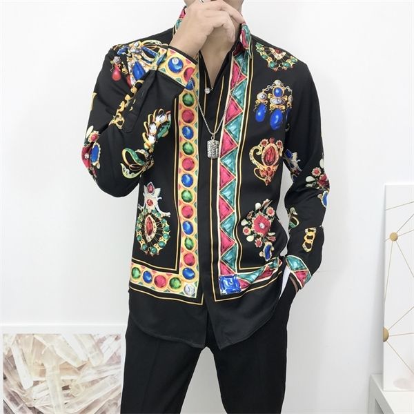 2020 autumn 3d long sleeve fashion trend printed color bead personalized flower shirt men chemise hawaienne homme c1211, White;black 
2020 autumn 3d long sleeve fashion trend printed color bead personalized flower shirt men chemise hawaienne homme c1211, White;black