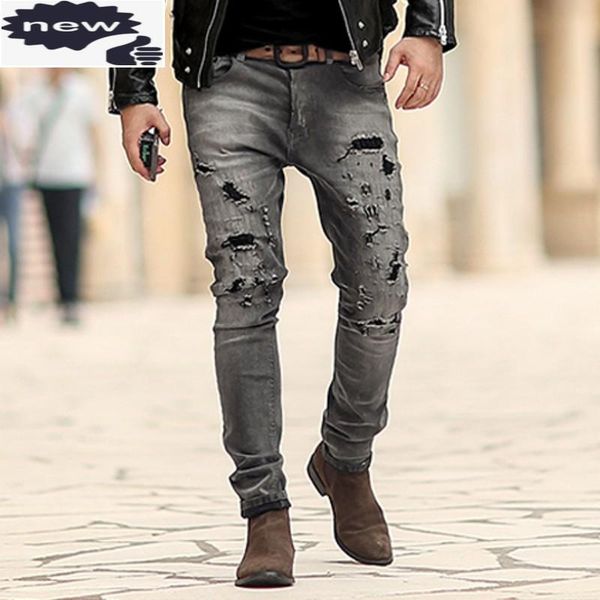 men's jeans fashion mens hole ripped skinny male slim fit long trousers washed casual streetwear buttons straight denim pants, Blue
men's jeans fashion mens hole ripped skinny male slim fit long trousers washed casual streetwear buttons straight denim pants, Blue