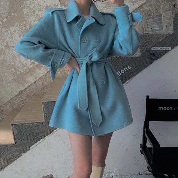 lucyever winter turn down collar woolen coats women korean style long sleeve sashes coat woman 2020 new slim blue clothes mujer, Black 
lucyever winter turn down collar woolen coats women korean style long sleeve sashes coat woman 2020 new slim blue clothes mujer, Black