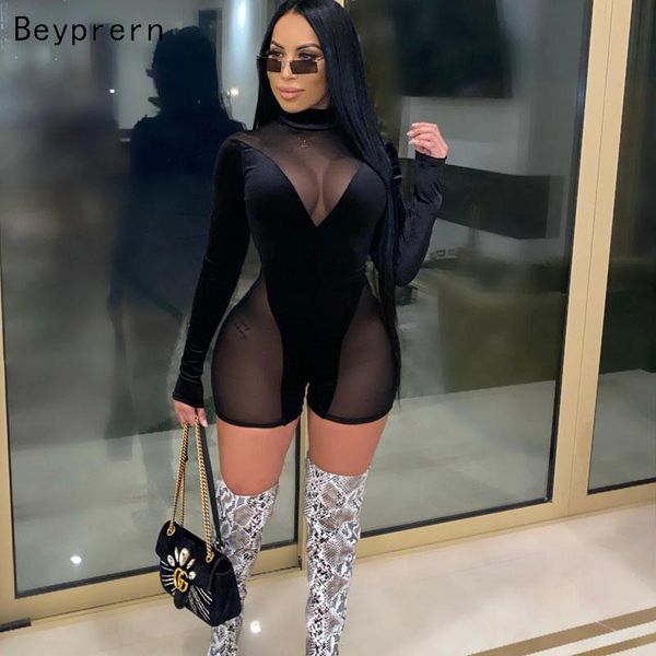 beyprern new chic mesh patchwork black velvet romper womens long sleeve bodycon see through short jumpsuit party club outfits, Black;white
beyprern new chic mesh patchwork black velvet romper womens long sleeve bodycon see through short jumpsuit party club outfits, Black;white