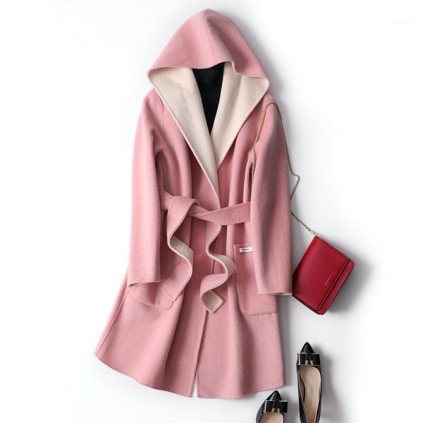 2021 winter new clothing korean mid-length double-sided wool coat with hood1, Black
2021 winter new clothing korean mid-length double-sided wool coat with hood1, Black