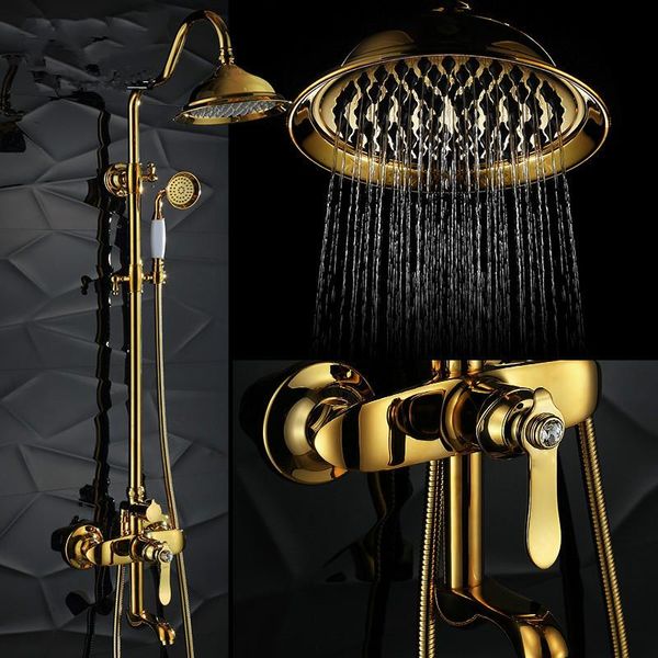 polished gold brass rain fall shower faucet with handle switch shower head 2 handle wall mount system 8 inch head
polished gold brass rain fall shower faucet with handle switch shower head 2 handle wall mount system 8 inch head