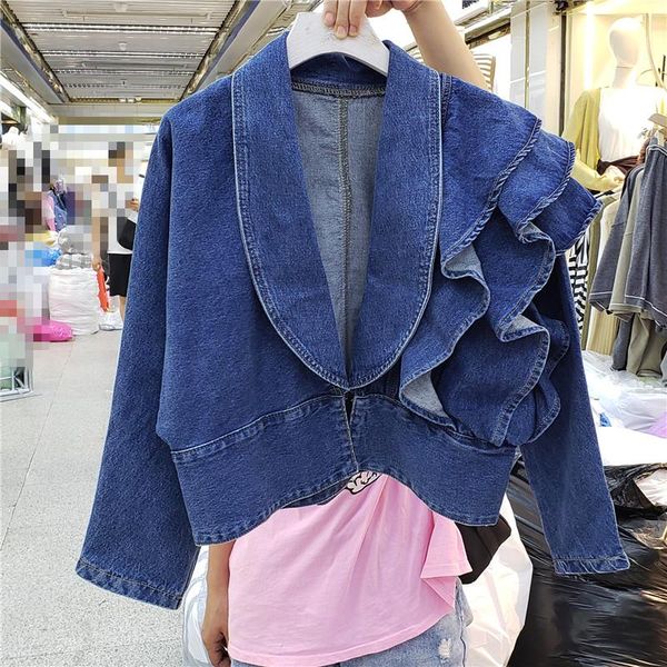 2021 autumn new fashion v neck ruffles patchwork full short denim woman jacket, Black;brown
2021 autumn new fashion v neck ruffles patchwork full short denim woman jacket, Black;brown