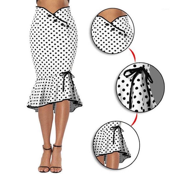 women's midi flounced causal polka dot ruffles bow formal skirt work mermaid bodycon skirt1, Black
women's midi flounced causal polka dot ruffles bow formal skirt work mermaid bodycon skirt1, Black
