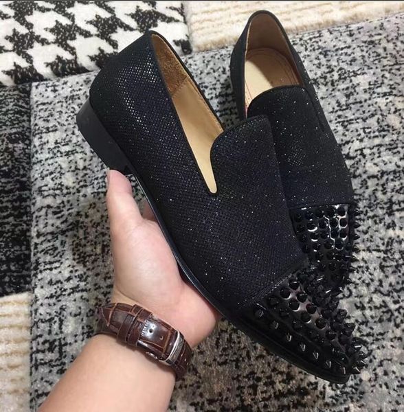 gentleman party wedding -- slip on black glitter leather red bottom gentleman spikes toe spikes slip on loafers shoes
gentleman party wedding -- slip on black glitter leather red bottom gentleman spikes toe spikes slip on loafers shoes
