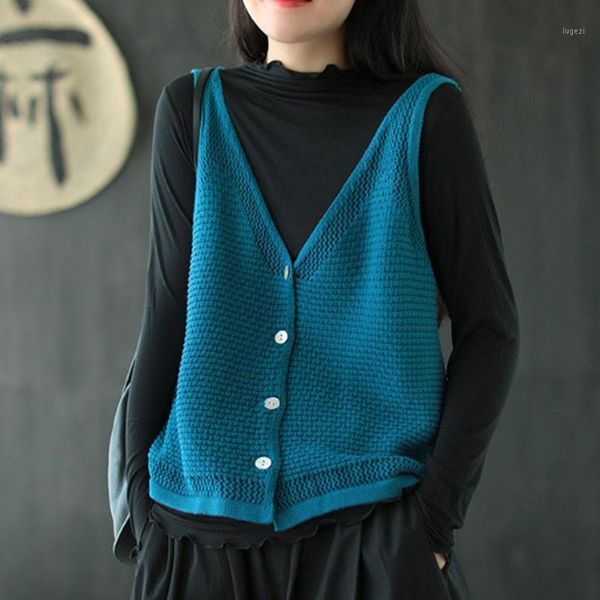 johnature 2020 autumn new leisure all-match v-neck single breasted knitted vests loose comfortable 5 color women knitwear vest1, Black;white
johnature 2020 autumn new leisure all-match v-neck single breasted knitted vests loose comfortable 5 color women knitwear vest1, Black;white