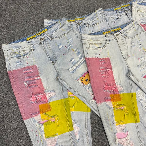 mens designer casual straight rock drewhouse jeans drew pants drew house trousers man hiphop washed distressed jeans holes loose streetwear, Blue
mens designer casual straight rock drewhouse jeans drew pants drew house trousers man hiphop washed distressed jeans holes loose streetwear, Blue
