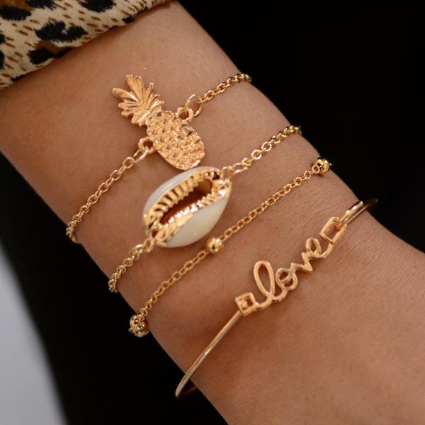link, chain 4 pcs/set bohemian female bracelets pineapple letter shell bead gold bracelet set women birthday party jewelry accessories, Black
link, chain 4 pcs/set bohemian female bracelets pineapple letter shell bead gold bracelet set women birthday party jewelry accessories, Black