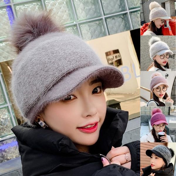 women winter thick warm fuzzy knitted beanie cap with visor bill cute pompom cold weather windproof skullies baseball cap ear wa, Blue;gray
women winter thick warm fuzzy knitted beanie cap with visor bill cute pompom cold weather windproof skullies baseball cap ear wa, Blue;gray