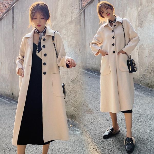 women's wool & blends 2021 double faced woolen coat for women autumn and winter style thin long over the knee, Black
women's wool & blends 2021 double faced woolen coat for women autumn and winter style thin long over the knee, Black
